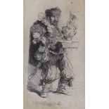 After Rembrandt van Rijn (1606-1669), a small engraving, Le charlatan, signed and dated 1635 in