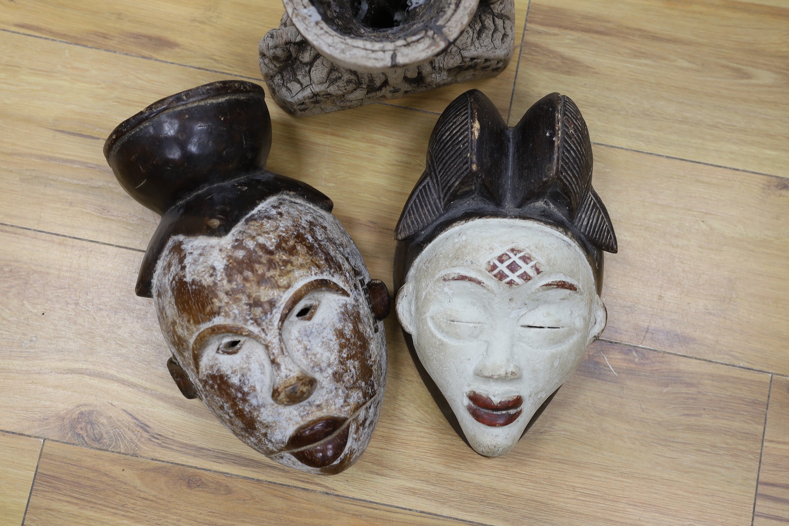 The Two African masks and another carving, tallest mask 30cm high - Image 3 of 5