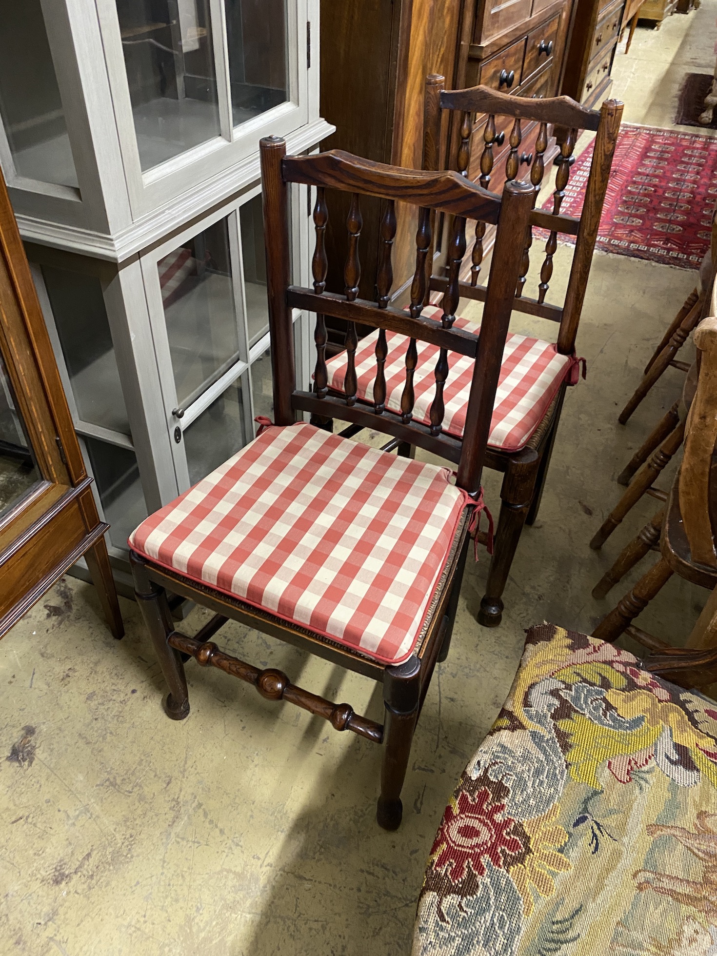 A set of eight Lancashire rush seat spindle back dining chairs, plus one other - Image 2 of 3