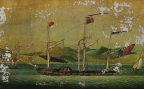 Attributed to W. Timms, oil on canvas, The paddle steamship Majestic at the 'Tail of the Bank', 40 x