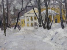 Konstantin Ermolycev (Russian, b.1912), oil on board, Manor House, signed, 37 x 48.5cm