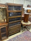 A Globe Wernicke oak five section bookcase with leaded glazed doors, width 87cm, depth 29cm,
