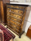 A 19th century French walnut seven drawer chest, with side locking bar, width 127cm, depth 57cm,