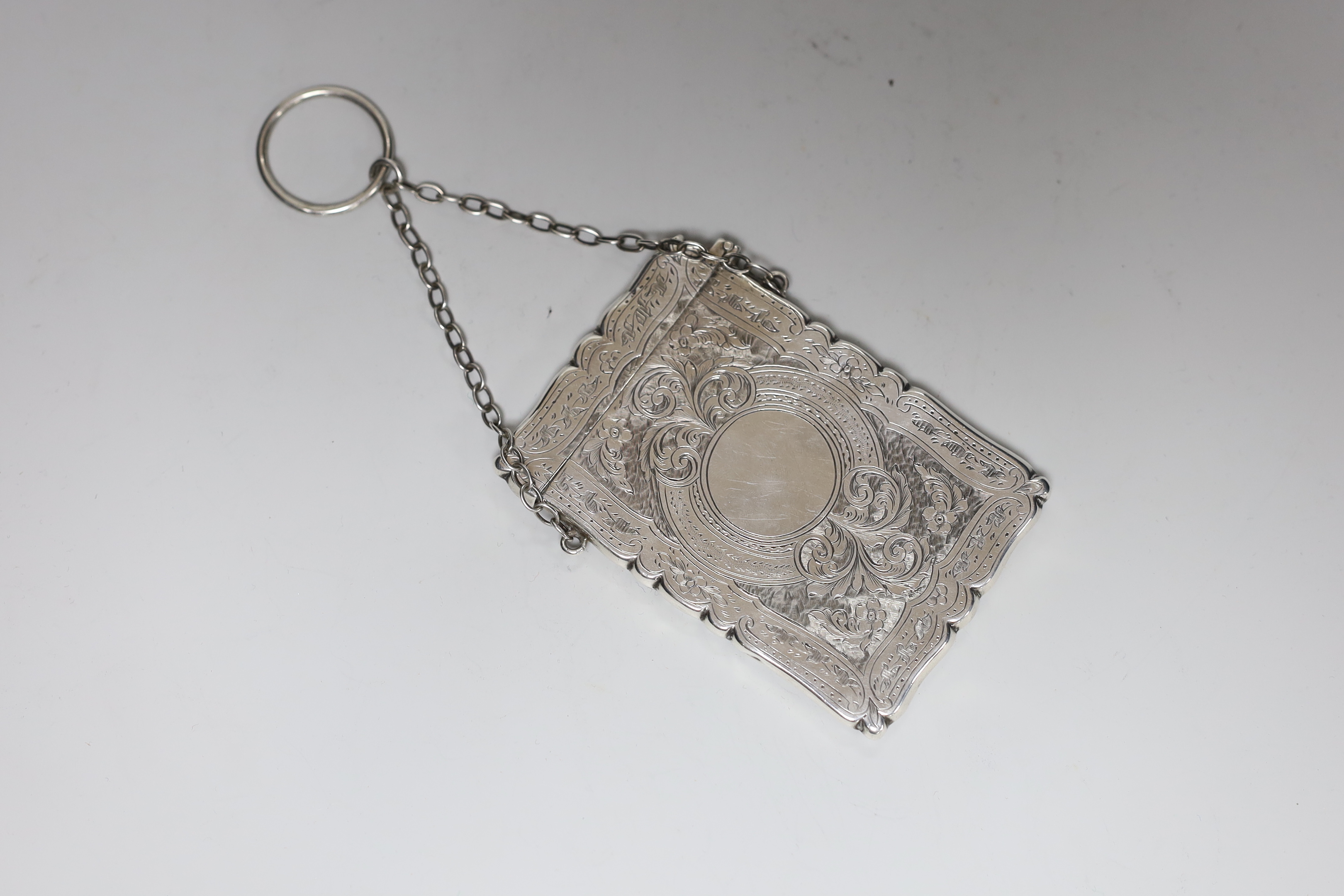 A late Victorian engraved silver card case, Saunders & Shepherd, London, 1895, 95mm. - Image 2 of 3