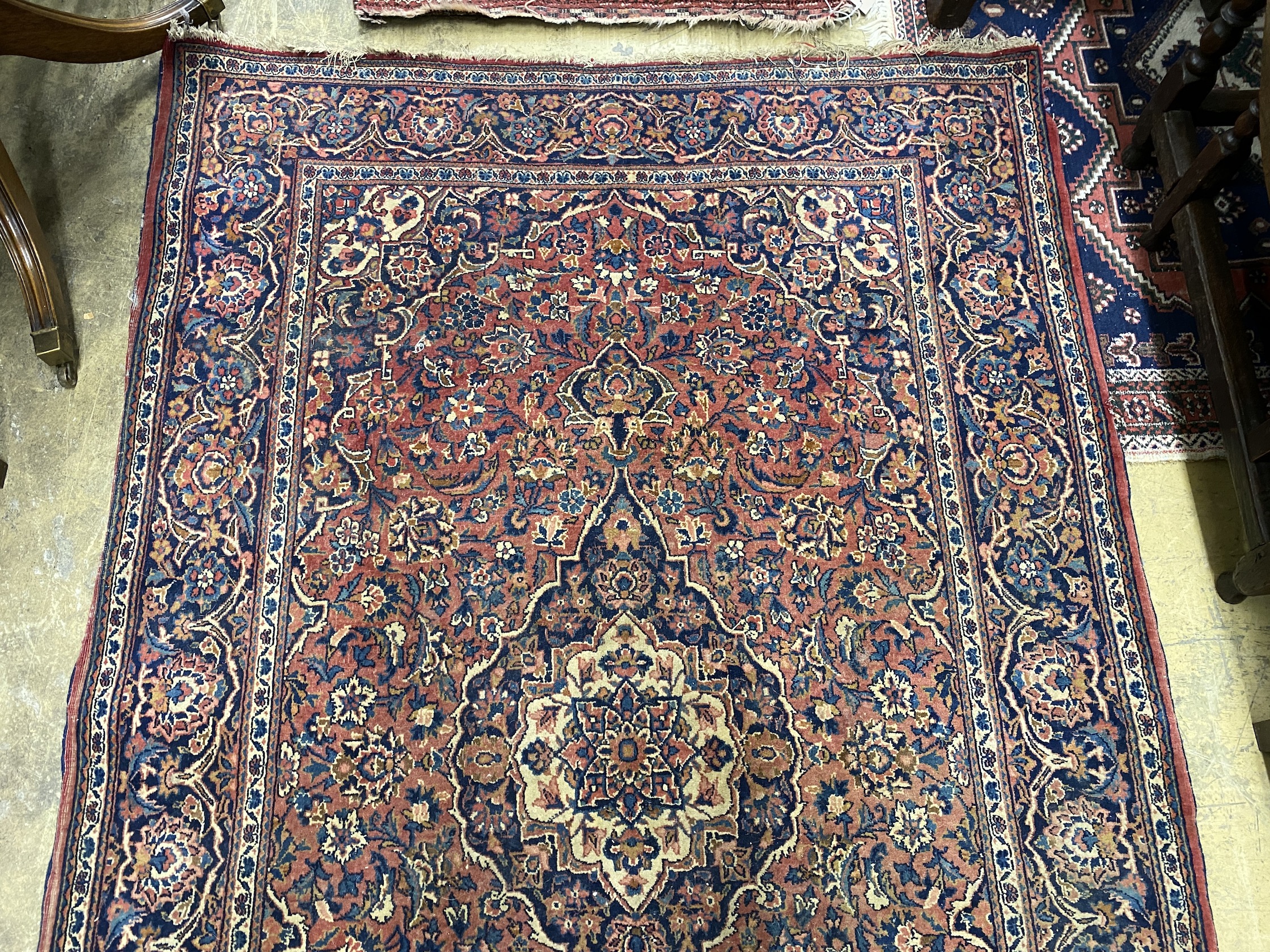 An Isphahan red ground rug, 206 x 133cm together with a Bokhara red ground runner - Image 3 of 4