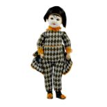 An SFBJ Harlequin clown, French, circa 1925, impressed 301 5, the white bisque head with open