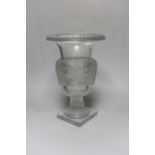 A Lalique frosted glass vase, 35cm (corners chipped)