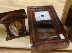 An oak cased mantel clock and an American wall clock