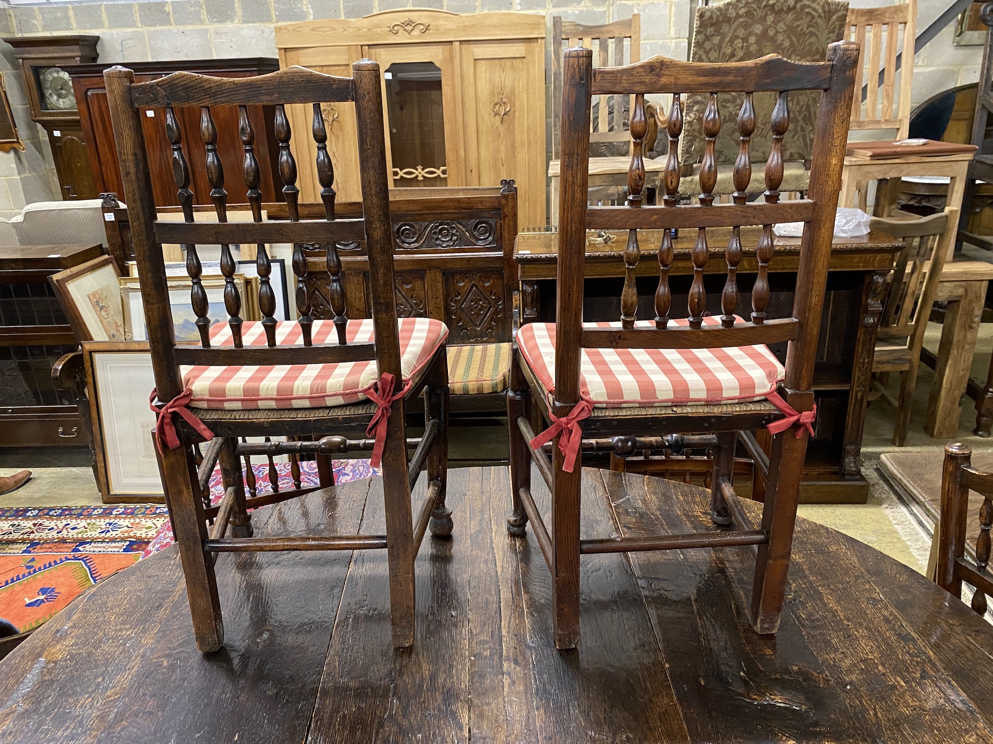 A set of eight Lancashire rush seat spindle back dining chairs, plus one other - Image 3 of 3