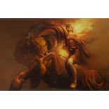 Russian School, oil on canvas, 'Bronze horseman', signed verso and dated 2009, 153 x 230cm,