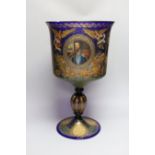 A large Barovier style Murano enamelled and gilded glass presentation goblet, 51cm