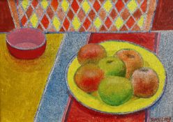 Terry Long (Contemporary), oil on board, Fruit on a table top, signed, 21 x 29cm