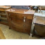 A Regency satinwood banded mahogany bowfront chest of drawers, width 106m, depth 53cm, height 96cm