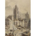 William Fleetwood Varley (1785-1856), ink and watercolour drawing, 'St Mary Church, Redcliffe,