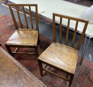 Four associated George III provincial wood seat dining chairs (2 pairs)