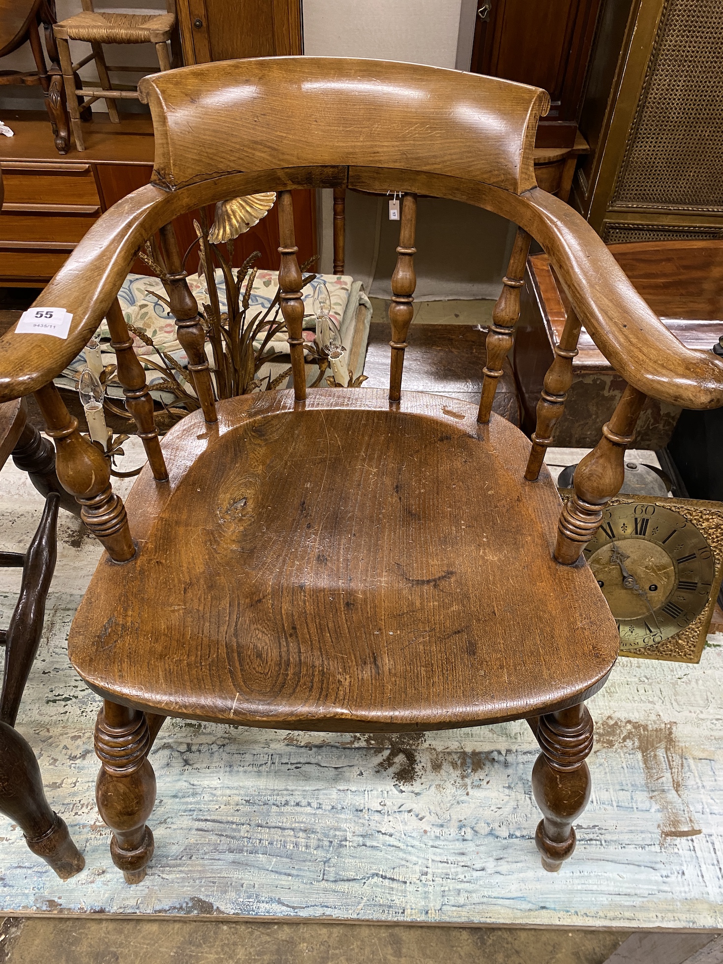 A Victorian elm and beech smoker's bow elbow chair, width 63cm, depth 52cm, height 78cm - Image 2 of 2