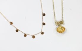 A modern Anna 750 yellow metal necklace, hung with seven small discs, 38cm and a modern Italian 18ct