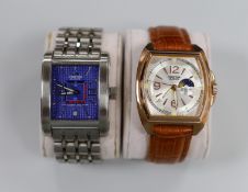 Two gentleman's modern steel or gilt steel steel Vostok Europe automatic wrist watches, including