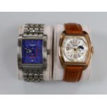 Two gentleman's modern steel or gilt steel steel Vostok Europe automatic wrist watches, including