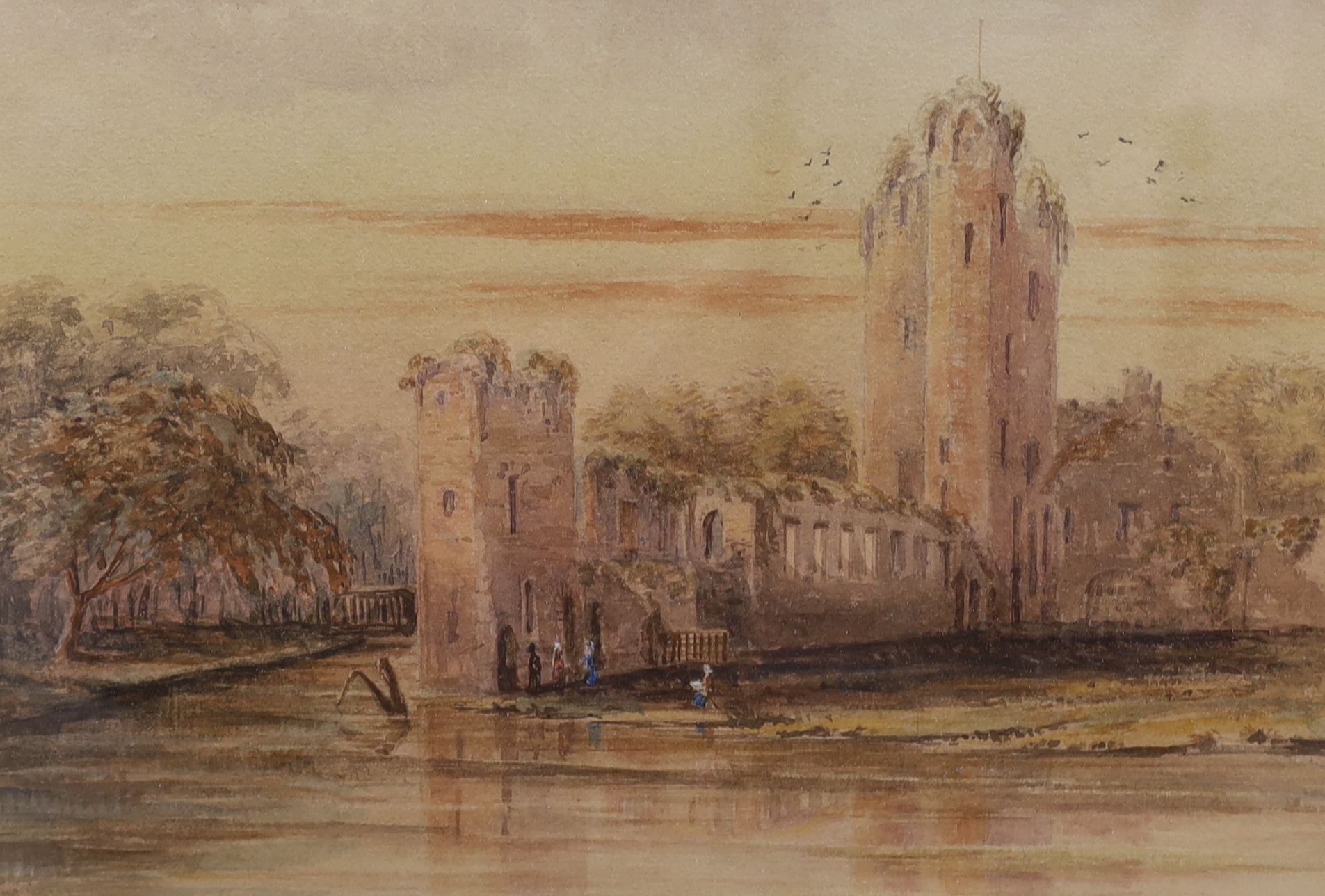J.M. Burton (19th century), two watercolours, 'Ruined castle' and 'Abbey', signed and dated 1880, 34 - Image 2 of 3