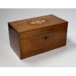 A 19th century with later inlay mahogany tea caddy, 31cm wide, 16cm high