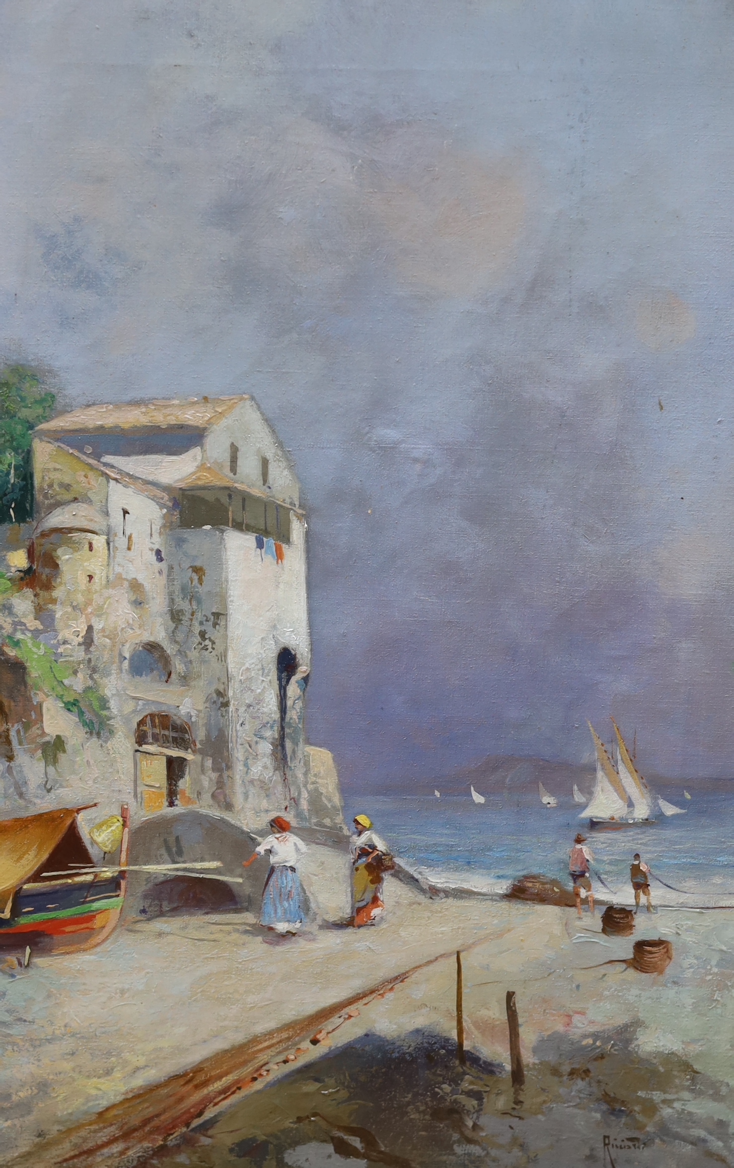 Oscar Ricciardi (Italian, 1864-1935), pair of oils on canvas, Neapolitan coastal landscapes, signed, - Image 3 of 3
