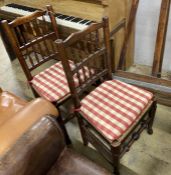 A set of eight Lancashire rush seat spindle back dining chairs, plus one other