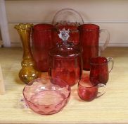 A collection of Victorian cranberry glassware