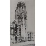 Edgar James Maybery (1887-1966), drypoint etching, 'The University Tower, Bristol', signed in