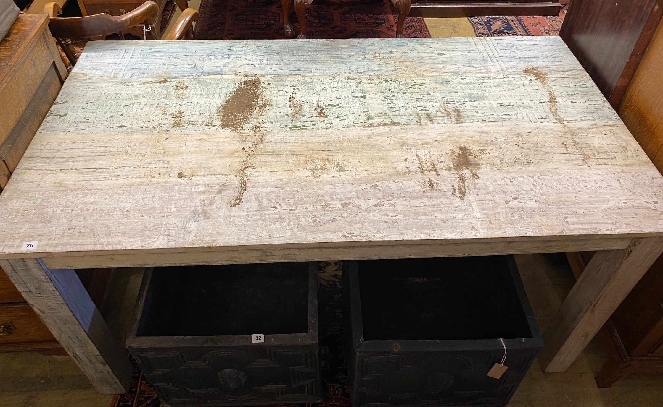 A Victorian style rectangular painted kitchen table, width 161cm, depth 90cm, height 76cm - Image 2 of 4