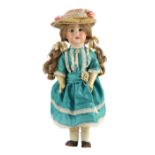 A bisque fashion doll, French, circa 1900, impressed 8, with open mouth, fixed glass eyes and