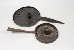 An 18th century iron chamber candlestick, with ‘spike’ handle and an 18th / 19th century iron