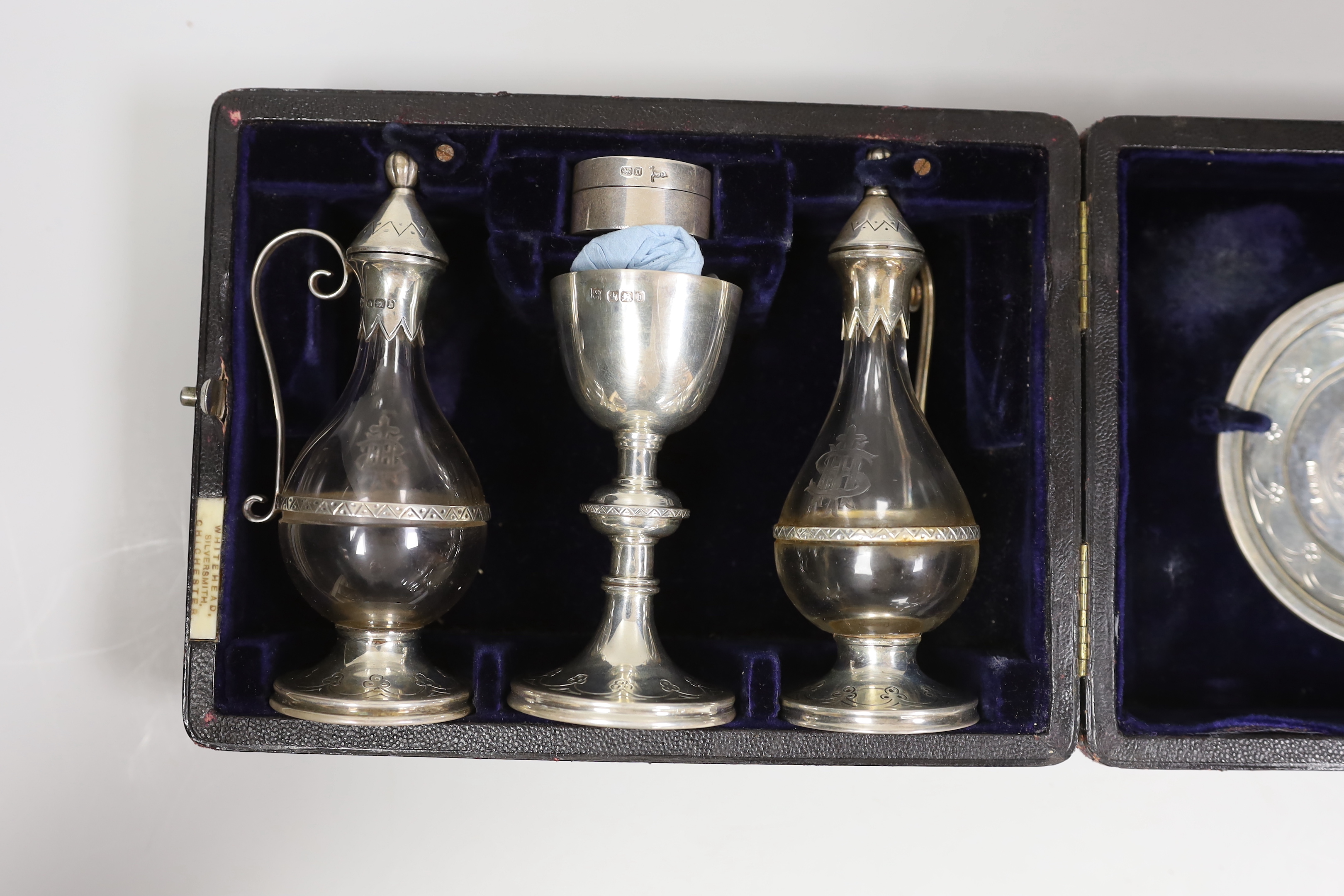 A cased late Victorian four piece silver communion set, Henry Wilkinson & Co Ltd, Sheffield, 1894, - Image 2 of 3