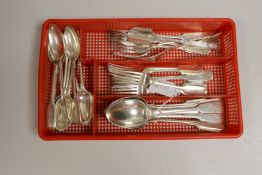 An early 20th century matched part canteen of fiddle pattern silver flatware, comprising thirty