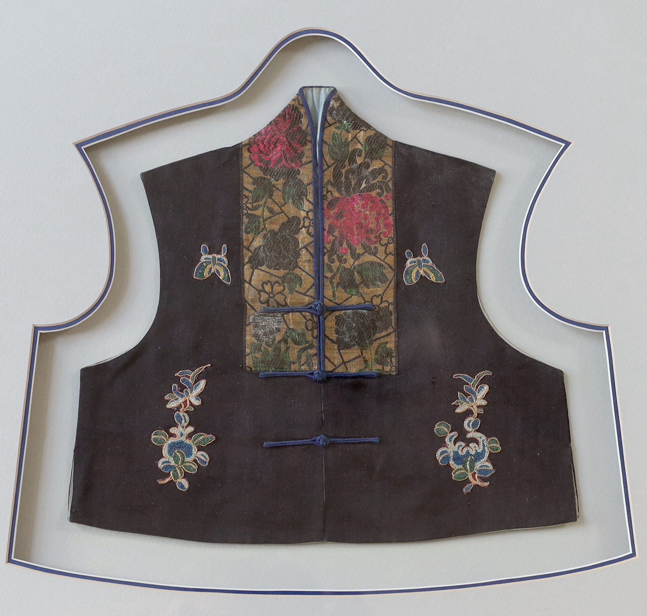 A late 19th century Chinese silk, multi-coloured metallic embroidered child's tabard front, together - Image 2 of 3
