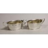 A pair of George III silver two handled oval salts, James Mince, London, 1800, 11.7cm, 5oz.