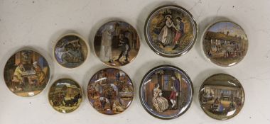 Nine various Victorian pot lids of classical interior scenes, largest 12cm diameter