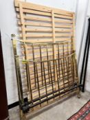 An Edwardian brass double bed frame, width 137cm, height 142cm