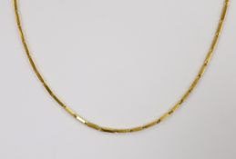 An Eastern yellow metal bar link chain, stamped 0.916, 60cm, 21 grams.