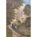 David Cox Jnr (1809-1885), watercolour, 'Upper Garden Stairs, Haddon Hall', signed, 46 x 31cm