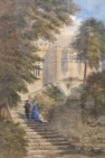 David Cox Jnr (1809-1885), watercolour, 'Upper Garden Stairs, Haddon Hall', signed, 46 x 31cm