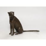 A small contemporary bronze seated leopard, stamped and dated 2000 to underside, 15cm high