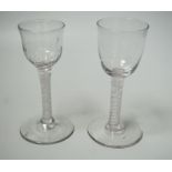 Two George III opaque twist cordial glasses, 14cm