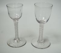 Two George III opaque twist cordial glasses, 14cm