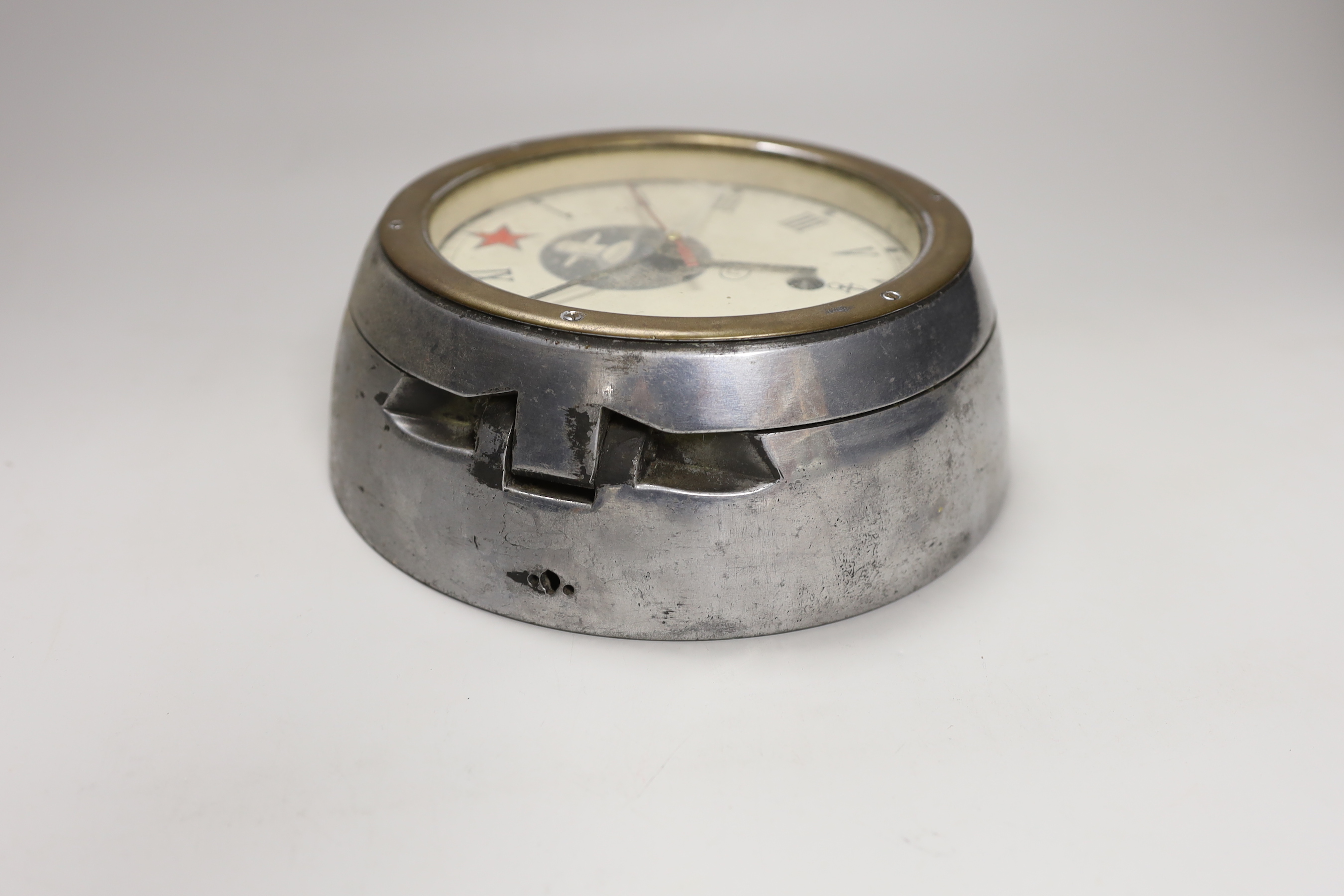 A Russian submariners bulkhead timepiece, mechanical movement over-wound, diameter 21cm - Image 2 of 2