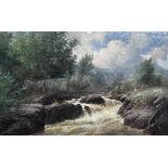 William L. King, oil on canvas, Angler beside a mountain stream, signed, 34 x 52cm
