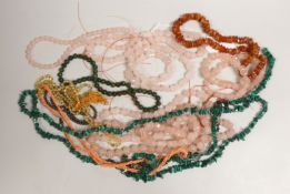 Assorted necklaces including malachite, agate and pink quartz.