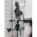 A copper and wrought iron cockerel weathervane, height 192cm