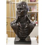 A bronze bust of Robert Burns, signed Cornell, 61cm