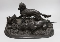 After Pierre-Jules Mêne (1810-1879). A bronze group of hounds and a quail, 39cm